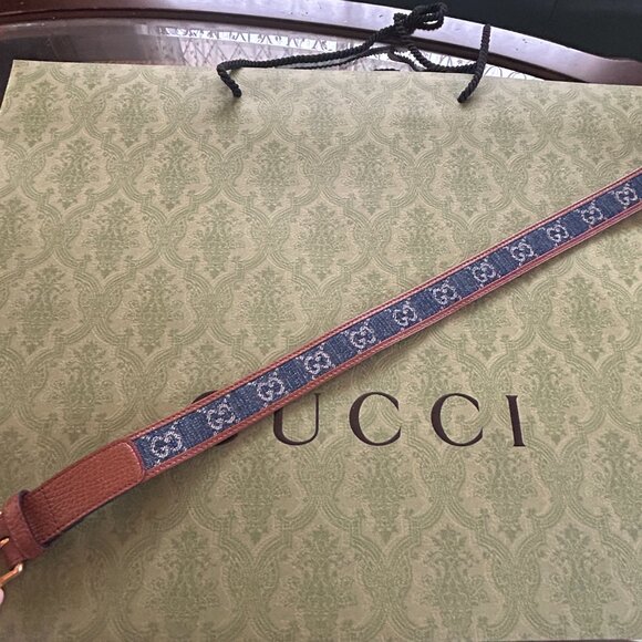 Gucci GG Jacquard Denim and Leather Belt 65/25.5 main image 7